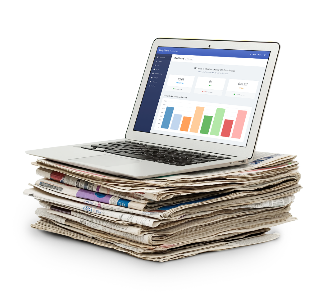 laptop on a stack of newspapers laptop on a stack of newspapers